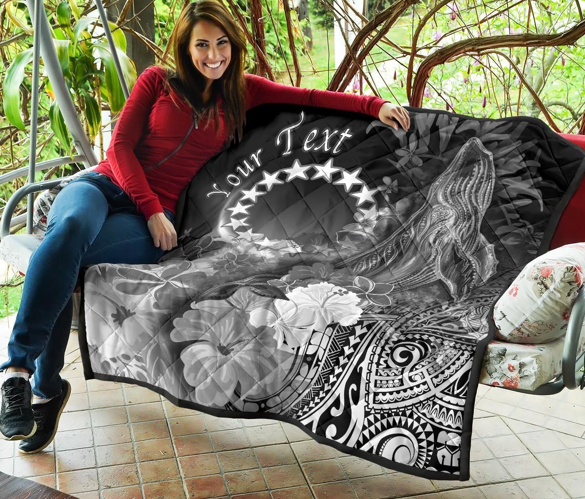Cook Islands Custom Personalised Premium Quilt - Humpback Whale with Tropical Flowers (White)
