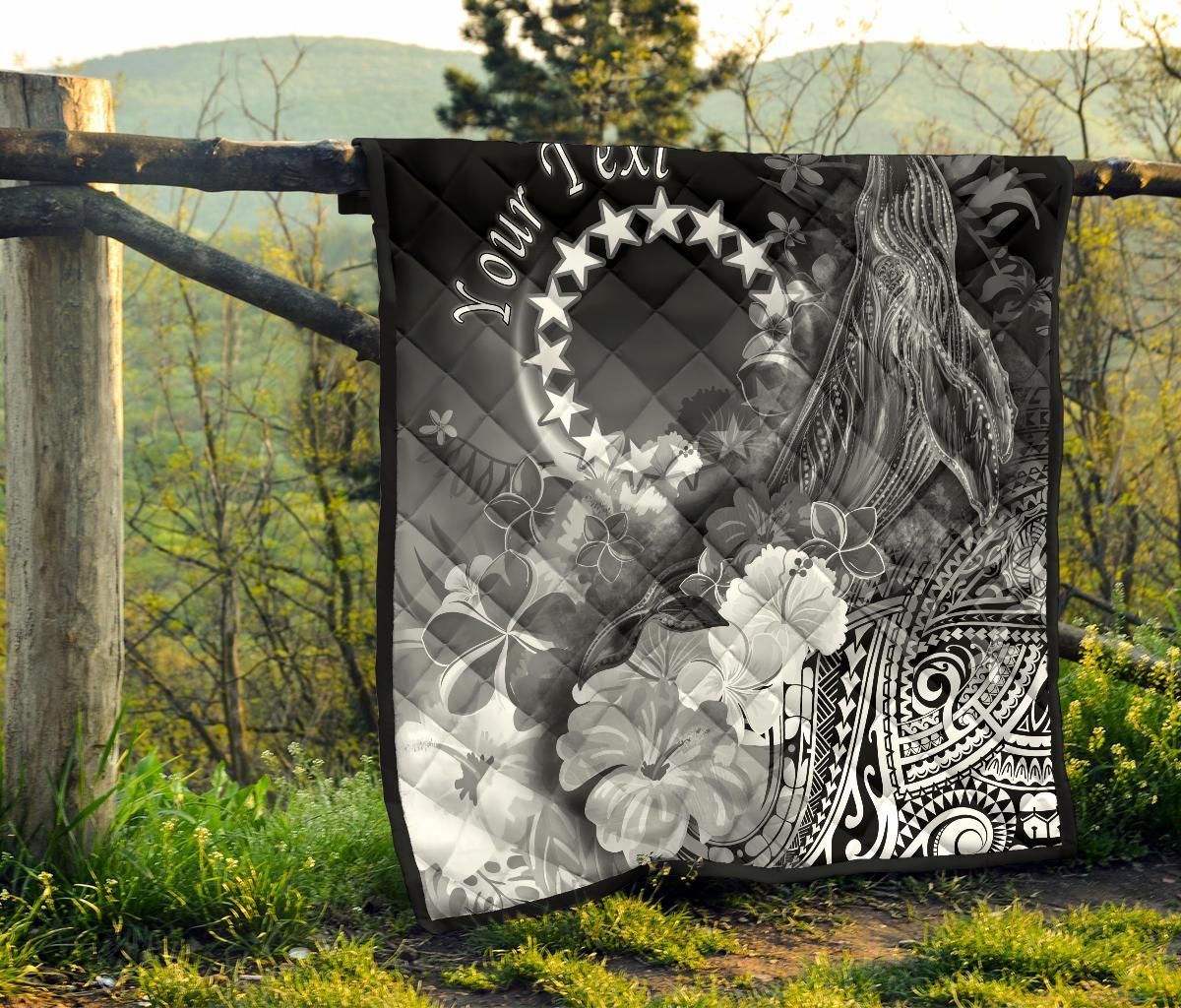 Cook Islands Custom Personalised Premium Quilt - Humpback Whale with Tropical Flowers (White)