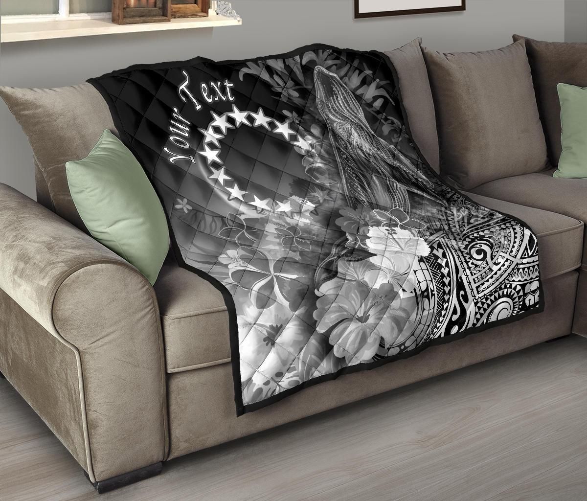 Cook Islands Custom Personalised Premium Quilt - Humpback Whale with Tropical Flowers (White)