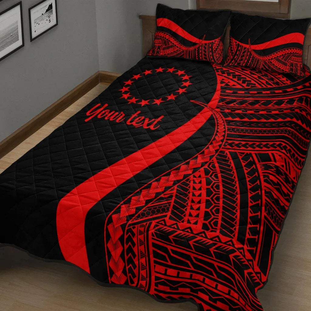 Cook Islands Custom Personalised Quilt Bed Set - Red Polynesian Tentacle Tribal Pattern