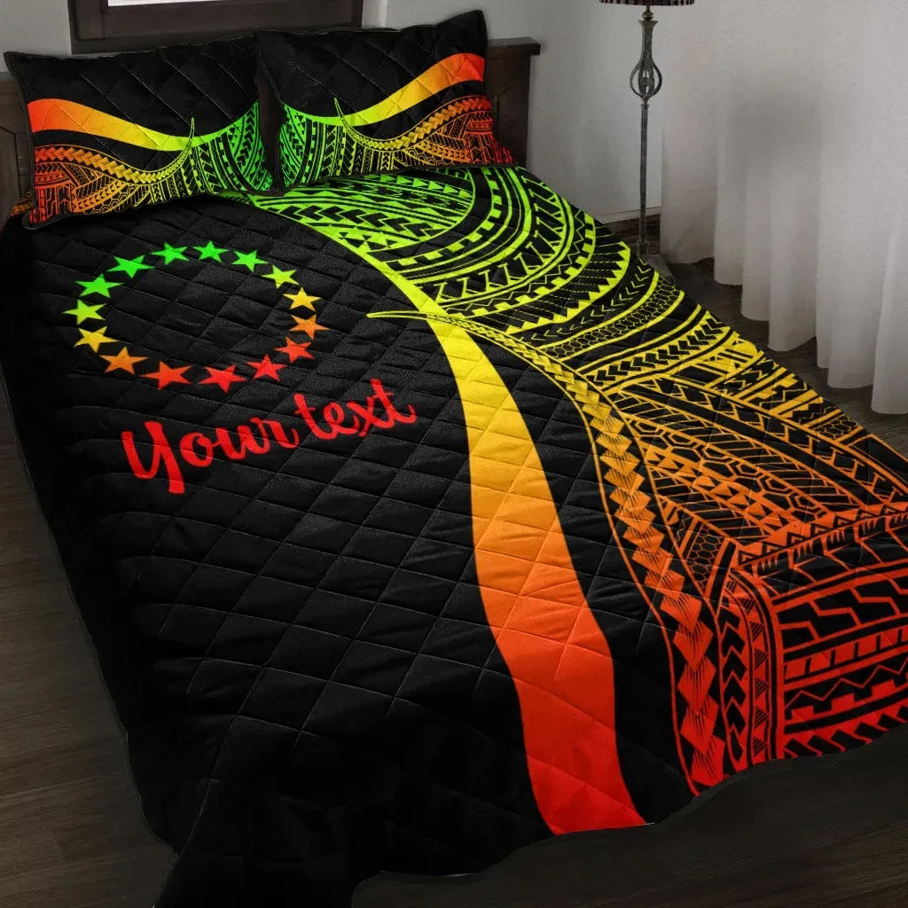 Cook Islands Custom Personalised Quilt Bed Set - Reggae Polynesian Tentacle Tribal Pattern