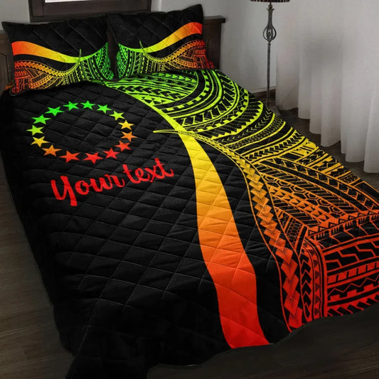 Cook Islands Custom Personalised Quilt Bed Set - Reggae Polynesian Tentacle Tribal Pattern
