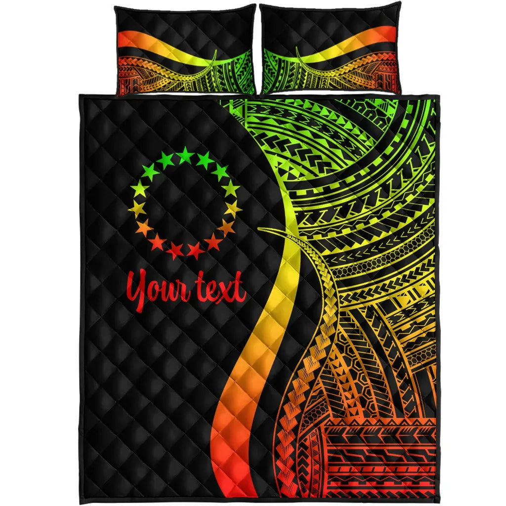 Cook Islands Custom Personalised Quilt Bed Set - Reggae Polynesian Tentacle Tribal Pattern