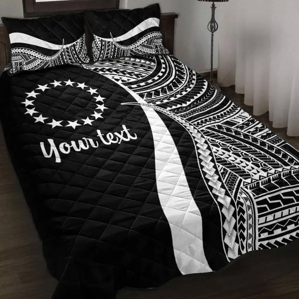 Cook Islands Custom Personalised Quilt Bed Set - White Polynesian Tentacle Tribal Pattern
