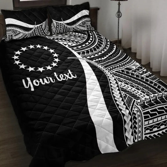 Cook Islands Custom Personalised Quilt Bed Set - White Polynesian Tentacle Tribal Pattern