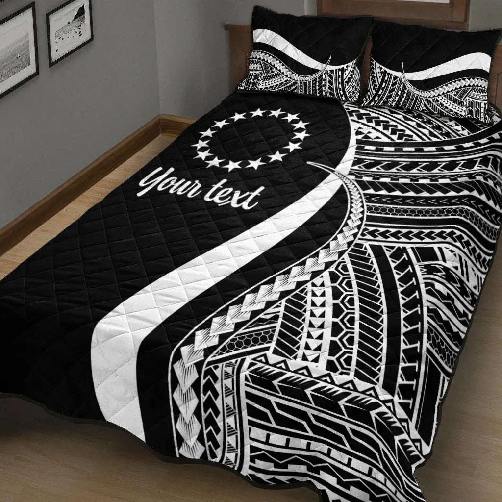 Cook Islands Custom Personalised Quilt Bed Set - White Polynesian Tentacle Tribal Pattern