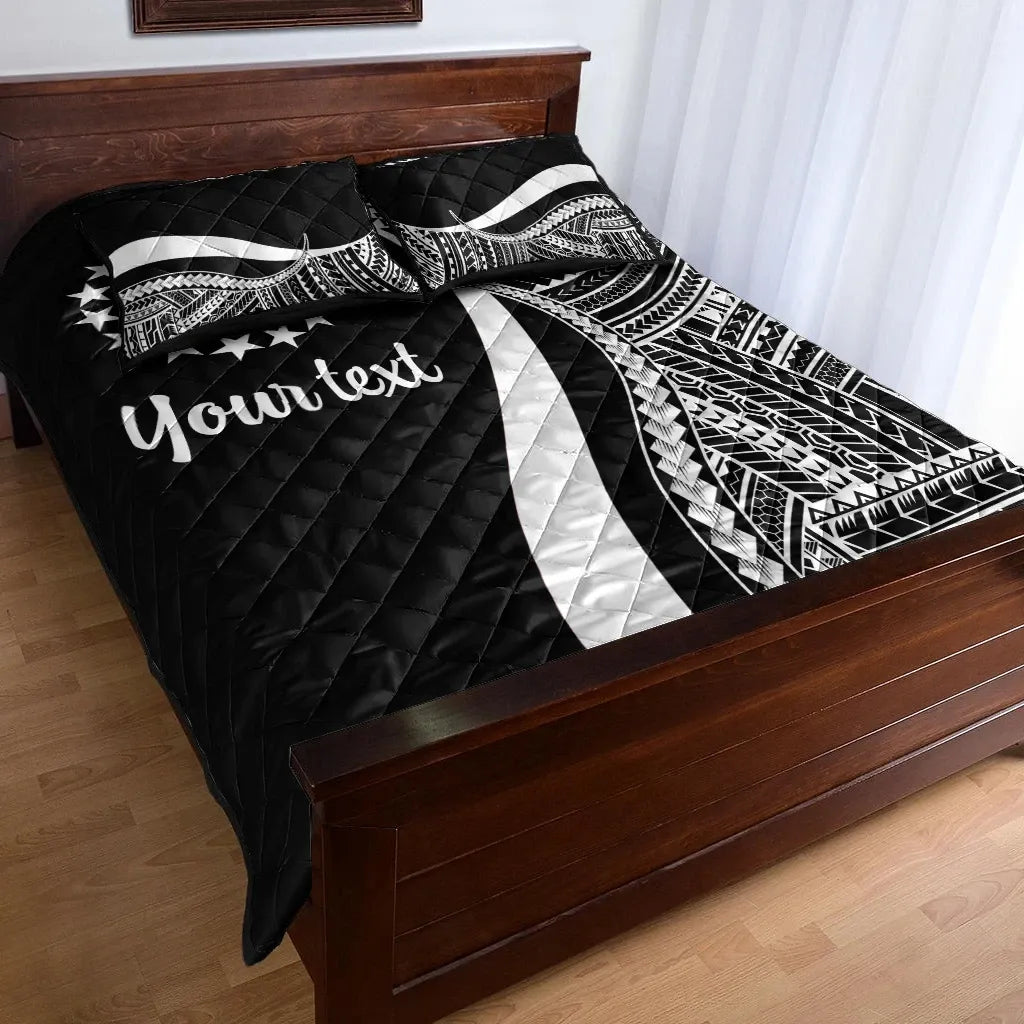 Cook Islands Custom Personalised Quilt Bed Set - White Polynesian Tentacle Tribal Pattern