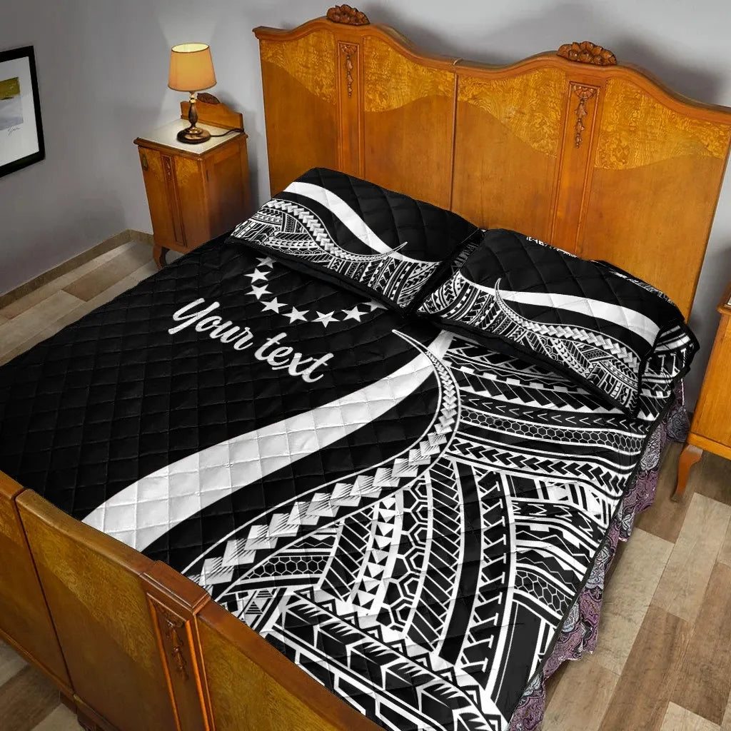 Cook Islands Custom Personalised Quilt Bed Set - White Polynesian Tentacle Tribal Pattern