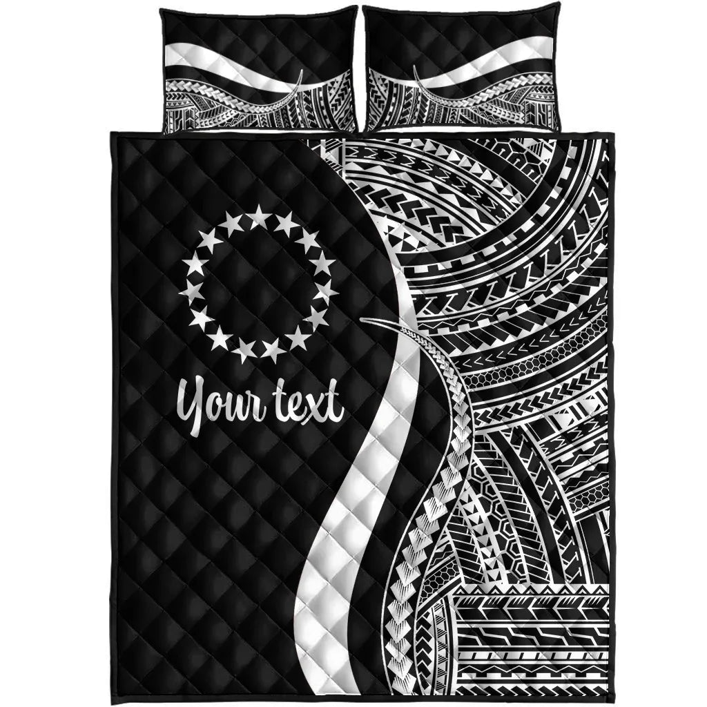 Cook Islands Custom Personalised Quilt Bed Set - White Polynesian Tentacle Tribal Pattern