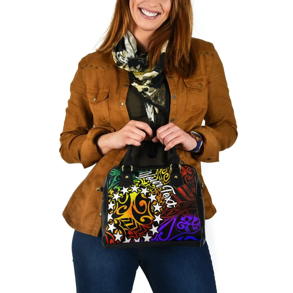 Cook Islands Custom Personalised Shoulder Handbag - Rainbow Polynesian Pattern