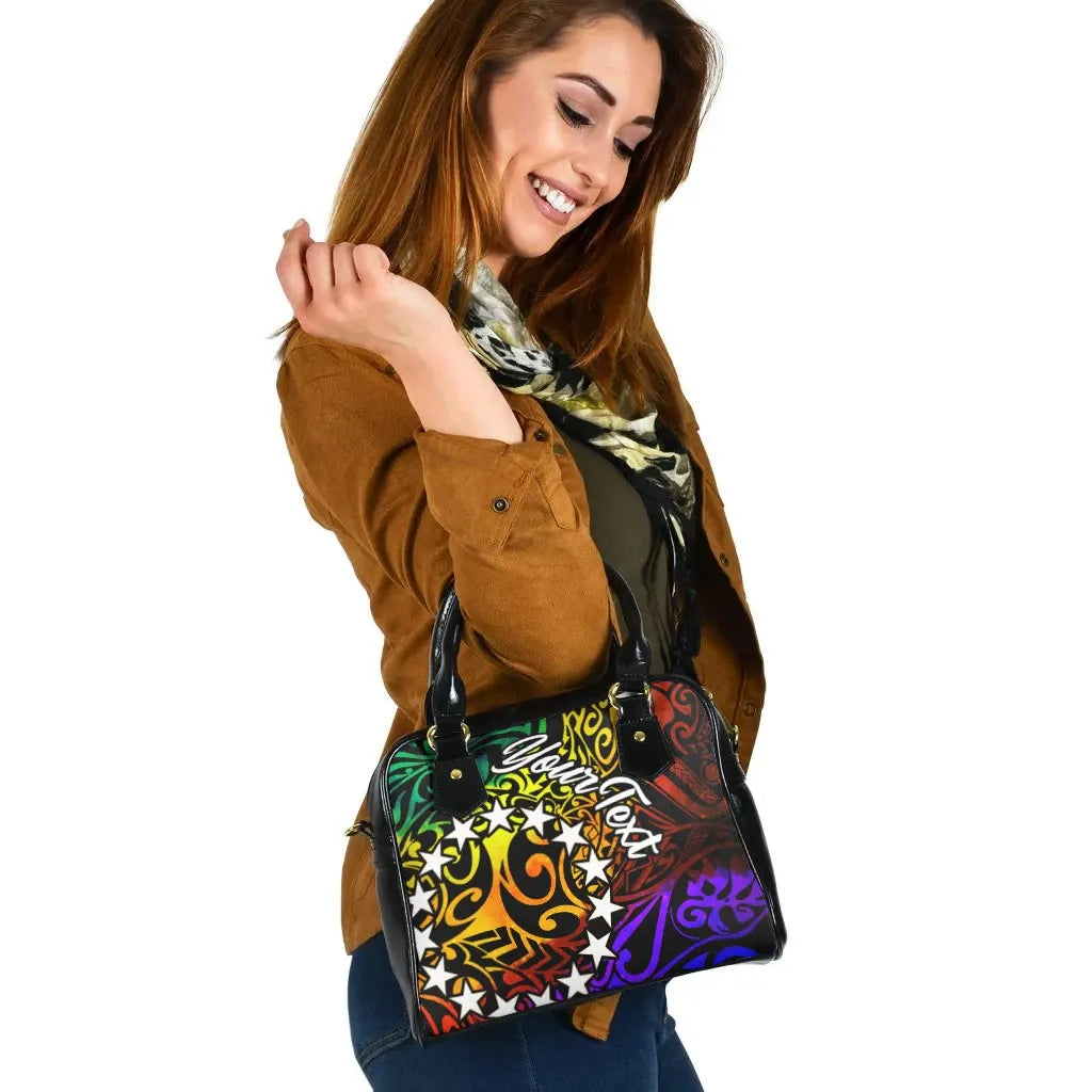 Cook Islands Custom Personalised Shoulder Handbag - Rainbow Polynesian Pattern