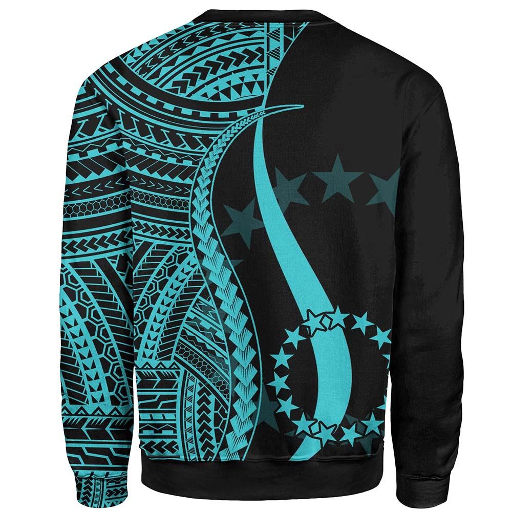 Cook Islands Custom Personalised Sweatshirt - Turquoise Polynesian Tentacle Tribal Pattern