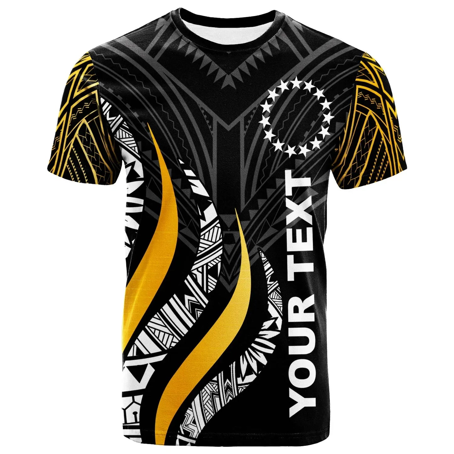 Cook Islands Custom Personalised T- Shirt - Cook Islands Strong Fire Pattern Gold