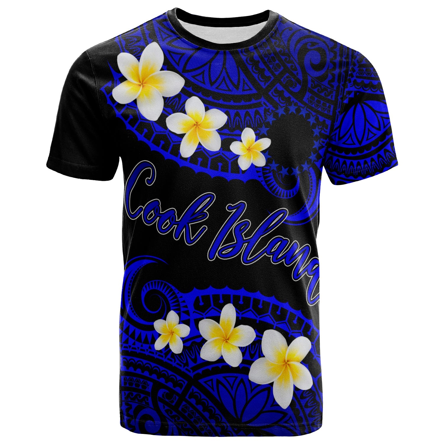 Cook Islands Custom Personalised T-Shirt - Plumeria Polynesian Vibe Blue