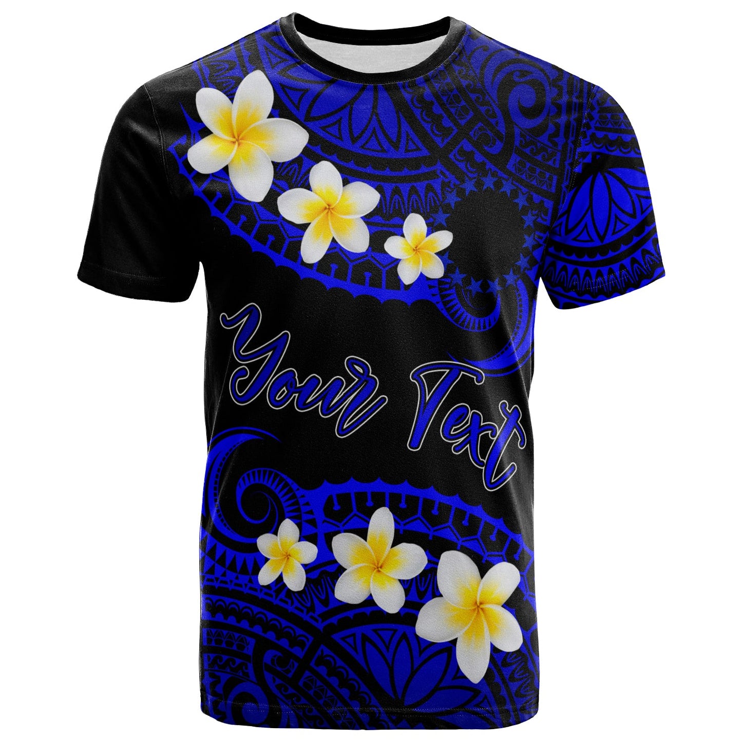 Cook Islands Custom Personalised T-Shirt - Plumeria Polynesian Vibe Blue