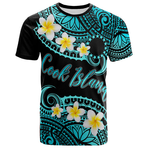 Cook Islands Custom Personalised T-Shirt - Plumeria Polynesian Vibe Turquoise