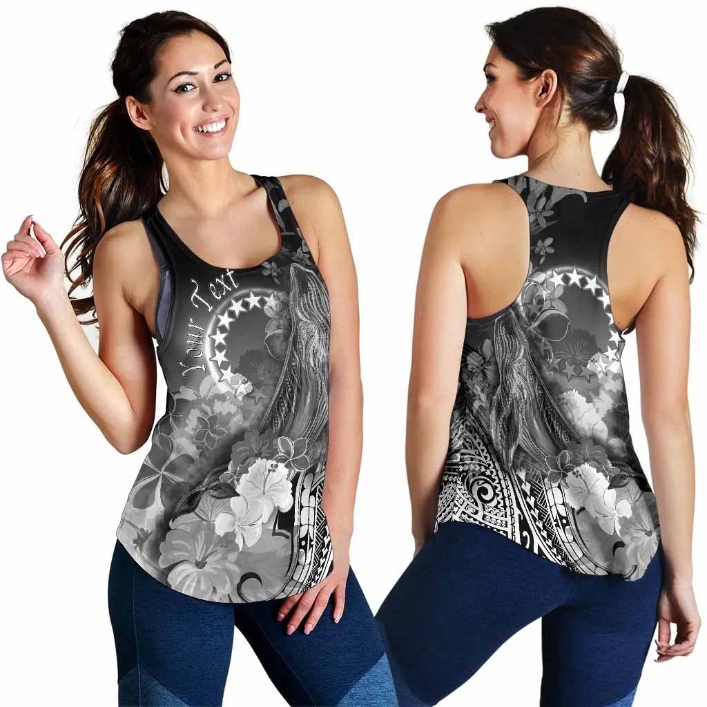 Cook Islands Custom Personalised Women Racerback Tank - Humpback Whale with Tropical Flowers (White)