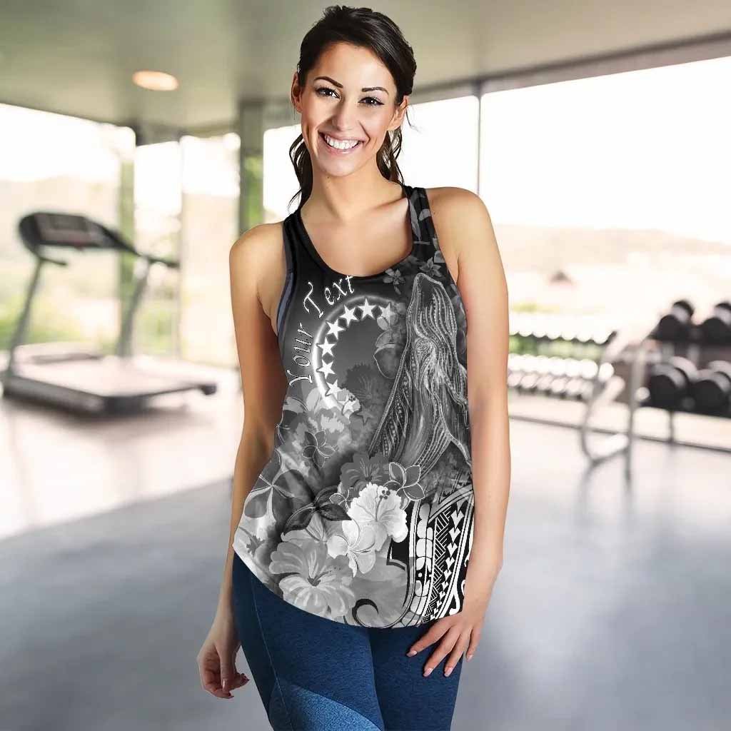 Cook Islands Custom Personalised Women Racerback Tank - Humpback Whale with Tropical Flowers (White)