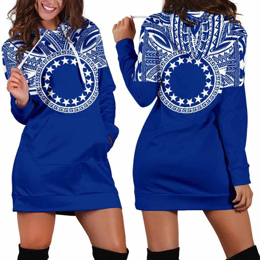 Cook Islands Female Hoodie Dress - Cook Islands Coat Of Arms Polynesian Flag Color