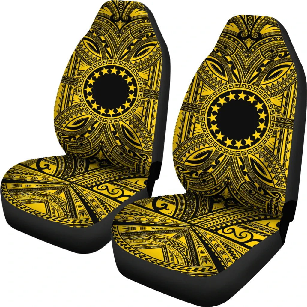 Cook Islands Car Seat Cover - Cook Islands Coat Of Arms Polynesian Gold Black