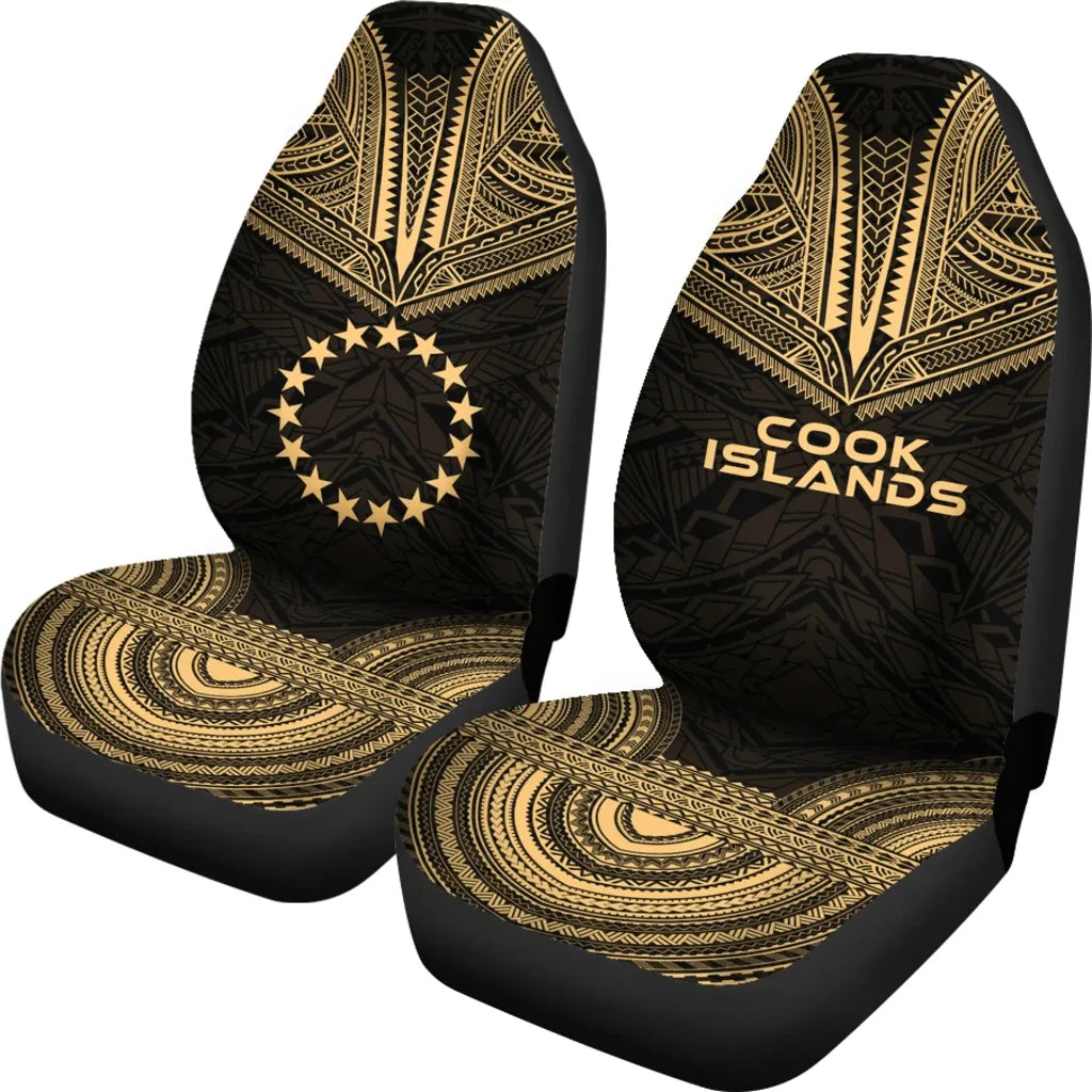 Cook Islands Car Seat Cover - Cook Islands Flag Polynesian Chief Tattoo Gold Version