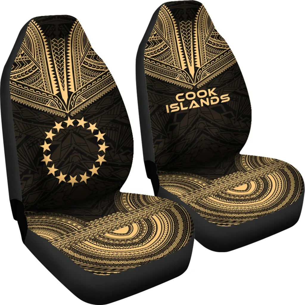 Cook Islands Car Seat Cover - Cook Islands Flag Polynesian Chief Tattoo Gold Version