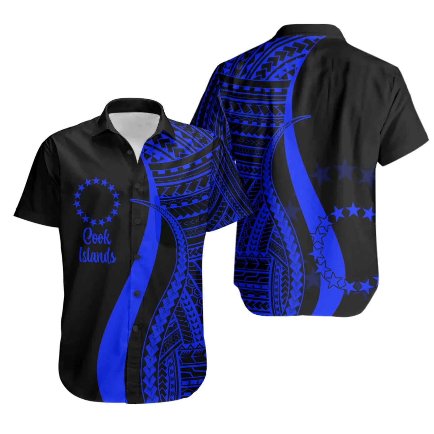 Cook Islands Short Sleeve Shirt - Blue Polynesian Tentacle Tribal Pattern