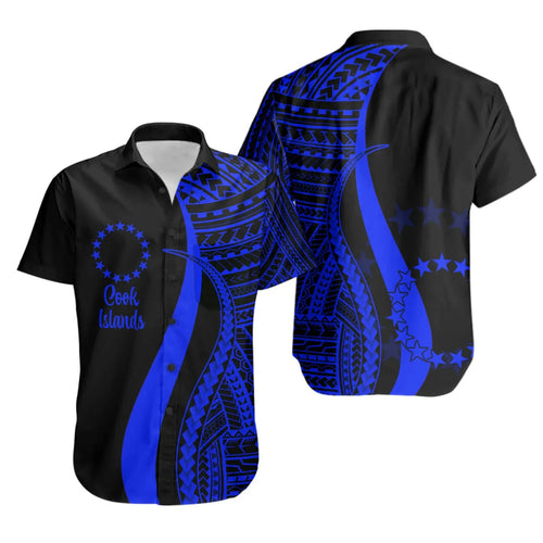 Cook Islands Short Sleeve Shirt - Blue Polynesian Tentacle Tribal Pattern