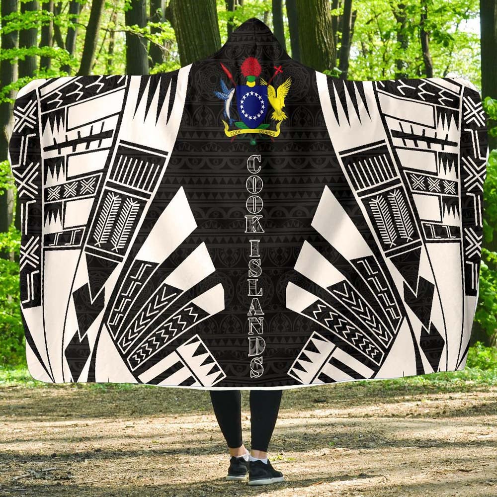 Cook Islands Hooded Blanket - Polynesian Tattoo Black