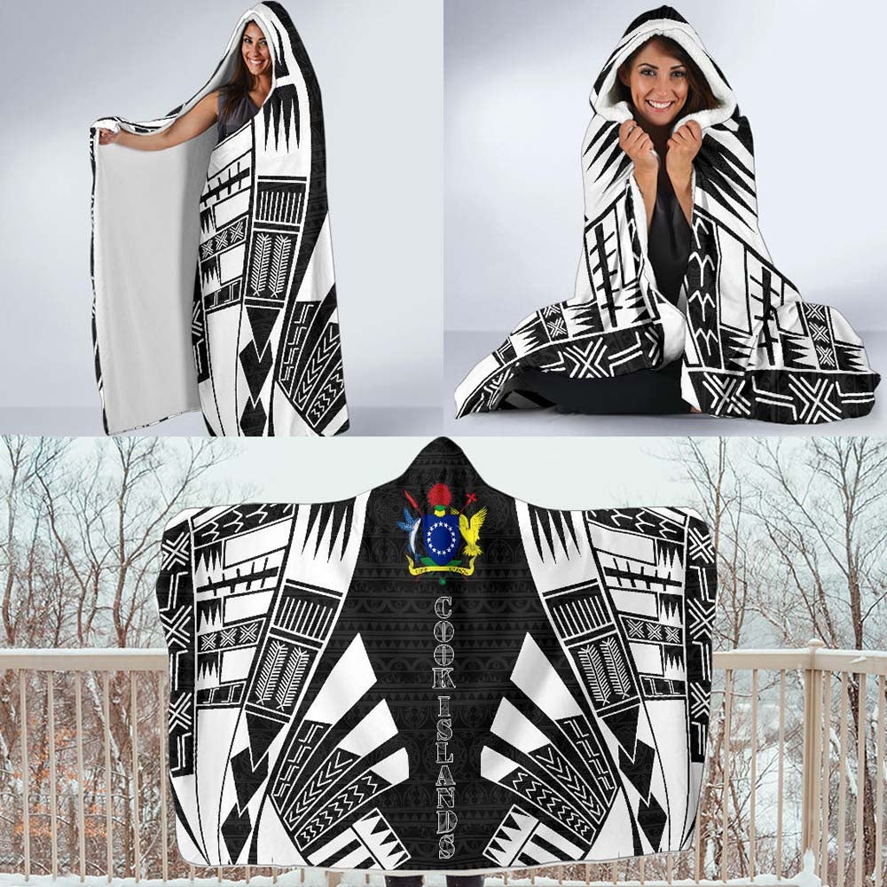 Cook Islands Hooded Blanket - Polynesian Tattoo Black
