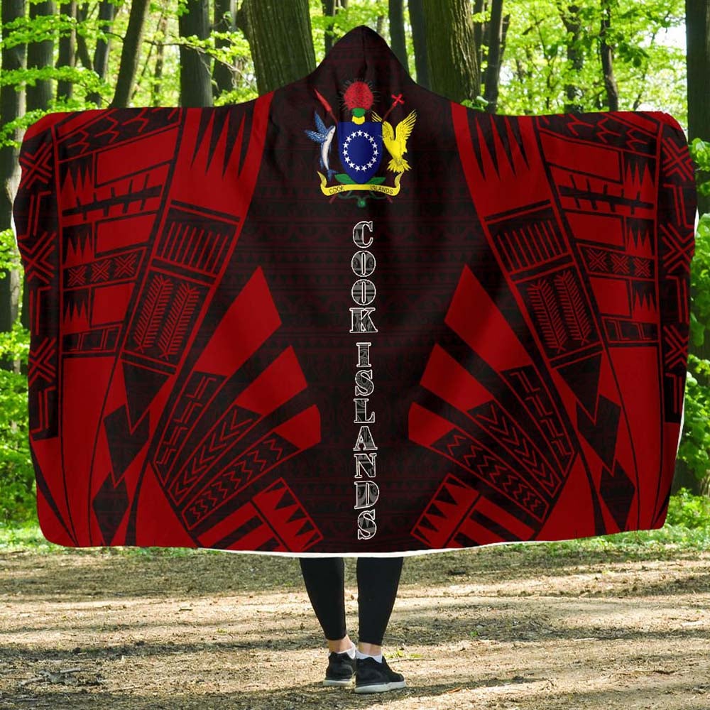 Cook Islands Hooded Blanket - Polynesian Tattoo Red