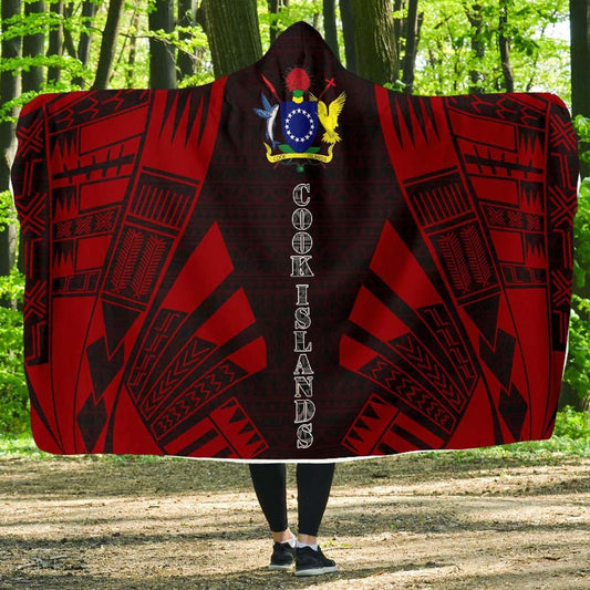 Cook Islands Hooded Blanket - Polynesian Tattoo Red