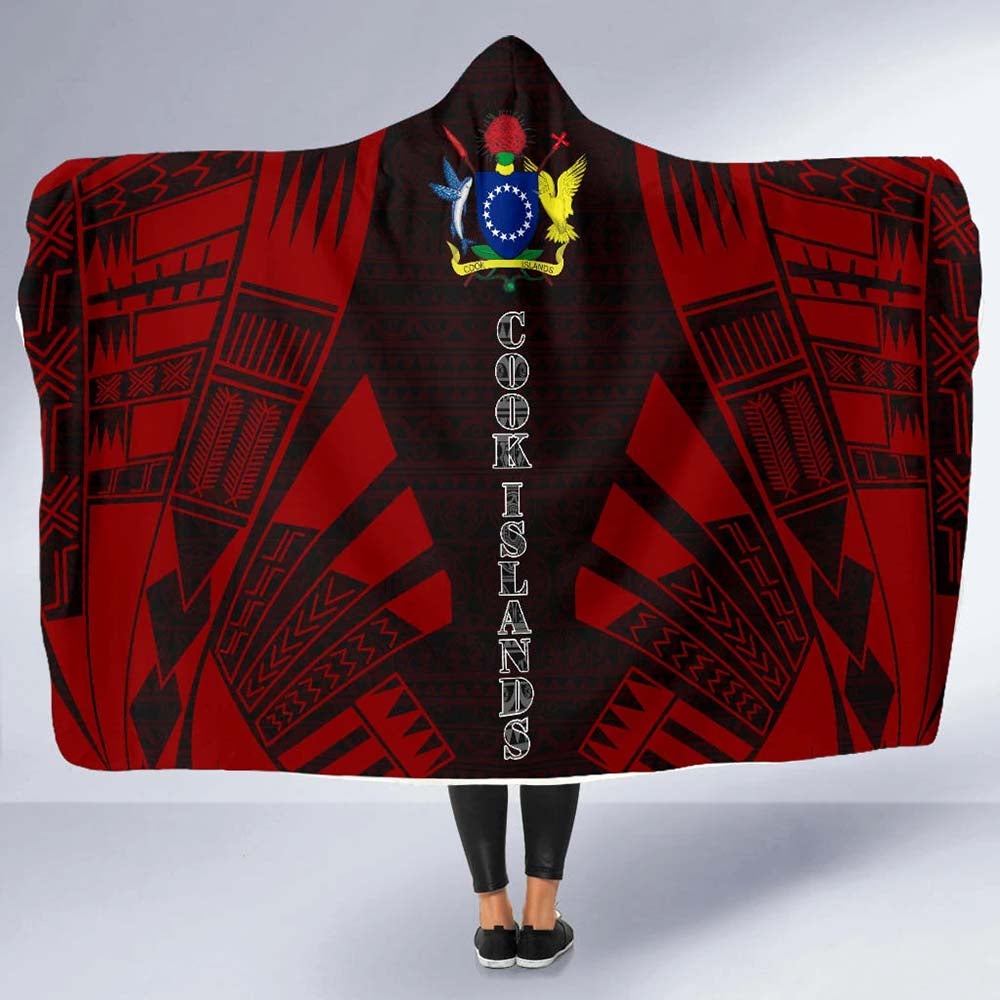 Cook Islands Hooded Blanket - Polynesian Tattoo Red