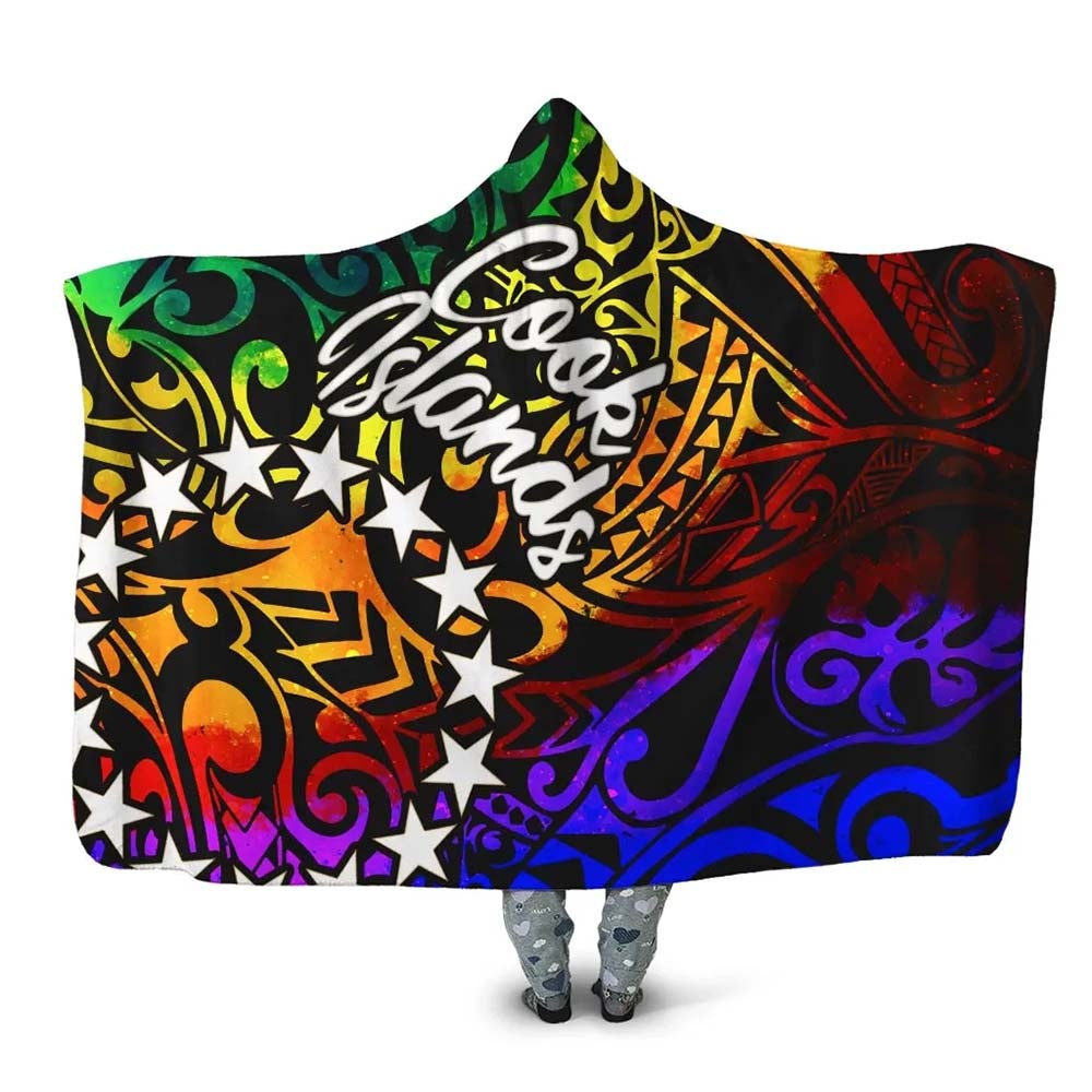 Cook Islands Hooded Blanket - Rainbow Polynesian Pattern