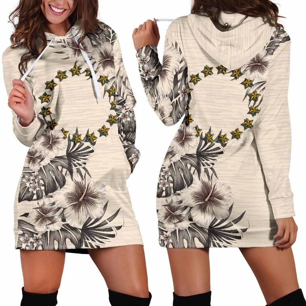 Cook Islands Hoodie Dress - Cook Islands Flag & Beige Hibiscus