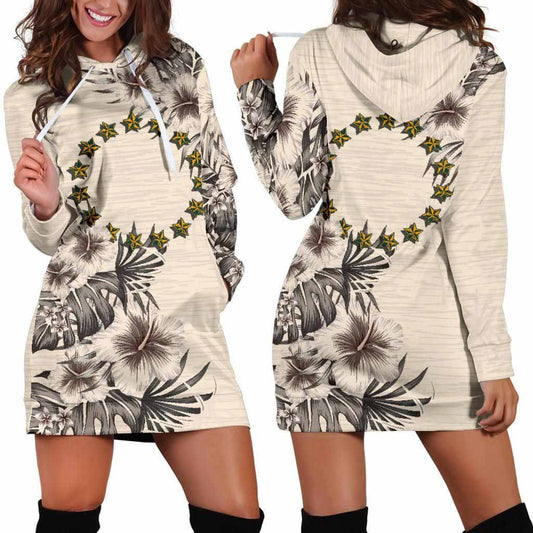 Cook Islands Hoodie Dress - Cook Islands Flag & Beige Hibiscus