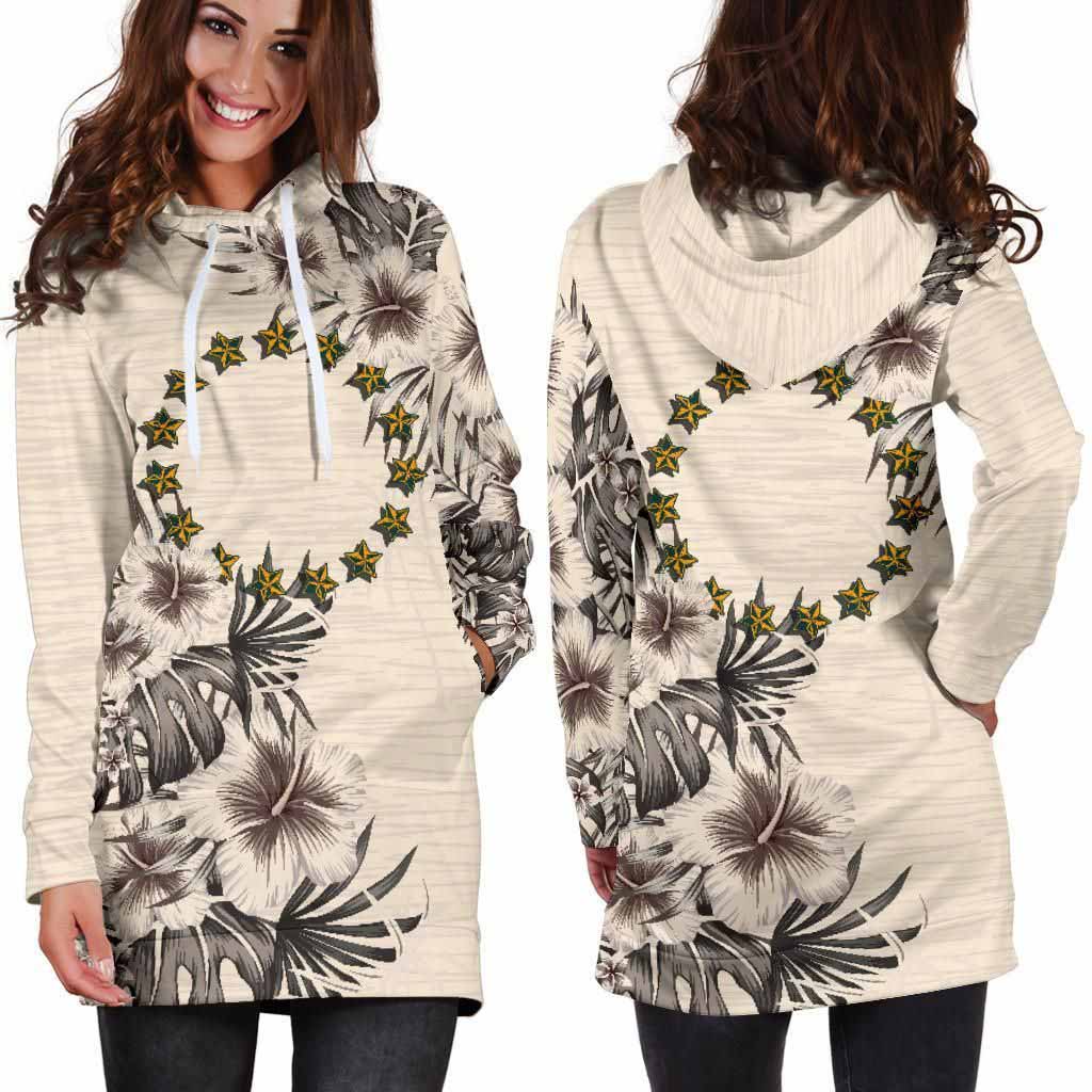 Cook Islands Hoodie Dress - Cook Islands Flag & Beige Hibiscus