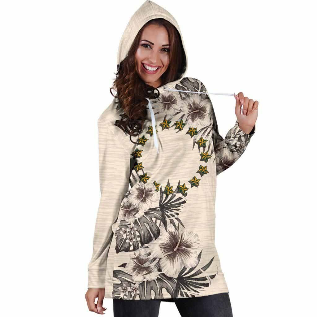 Cook Islands Hoodie Dress - Cook Islands Flag & Beige Hibiscus