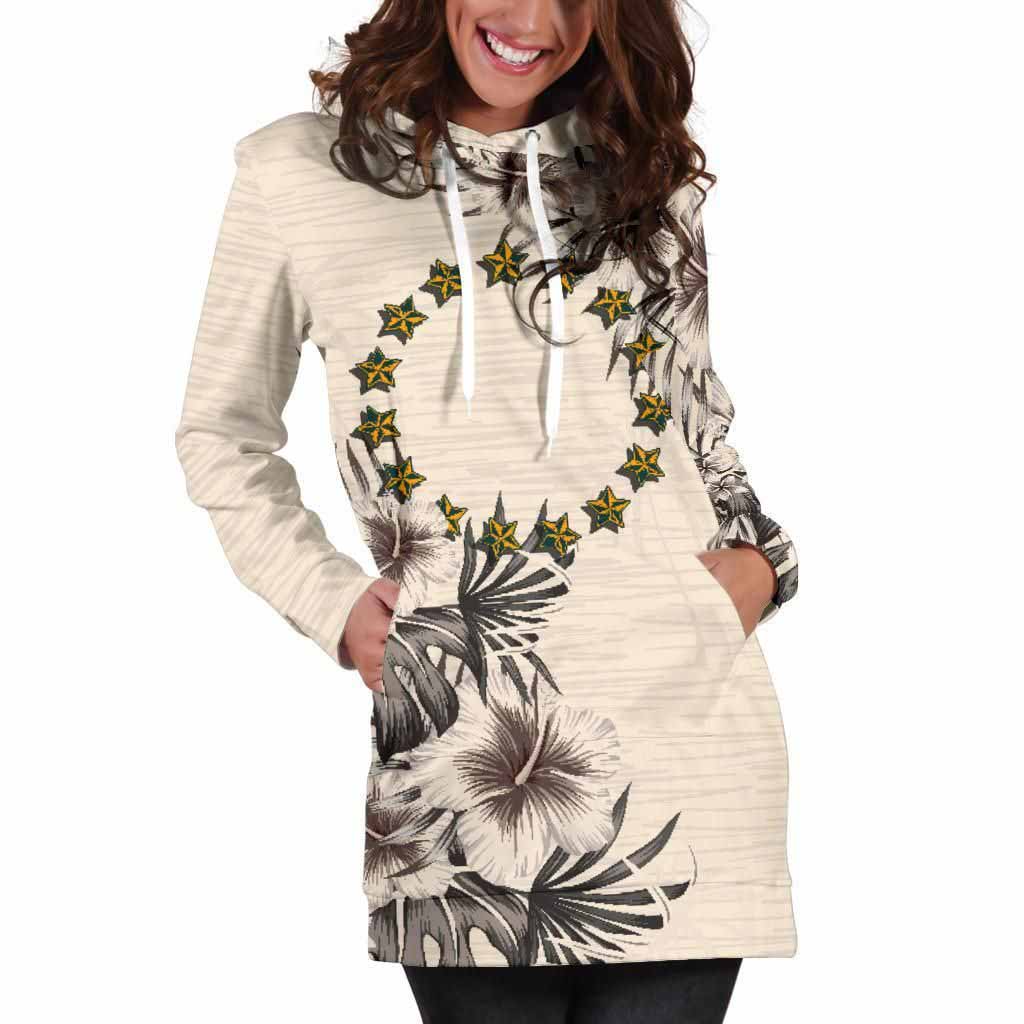 Cook Islands Hoodie Dress - Cook Islands Flag & Beige Hibiscus