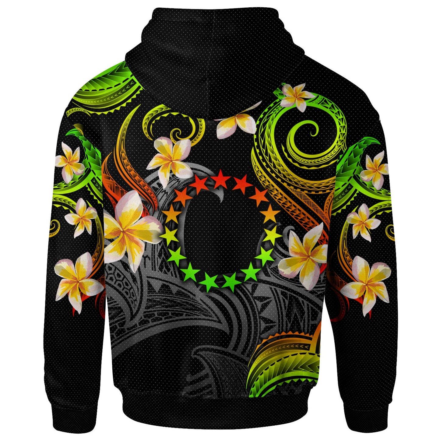 Cook Islands Hoodie - Custom Personalised Polynesian Waves with Plumeria Flowers (Reggae)