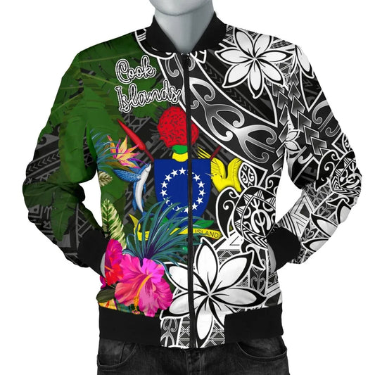 Cook Islands Bomber Jacket - Turtle Plumeria Banana Leaf