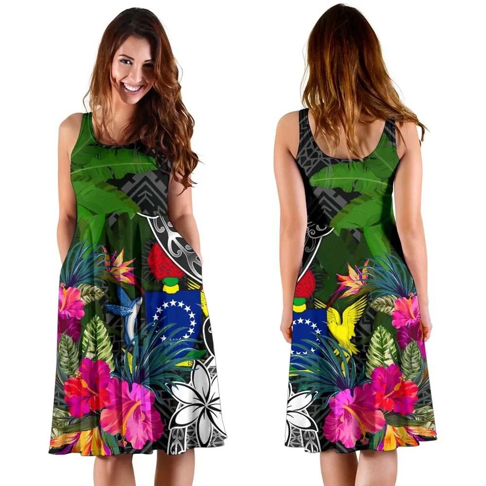 Cook Islands Midi Dress - Turtle Plumeria Banana Leaf