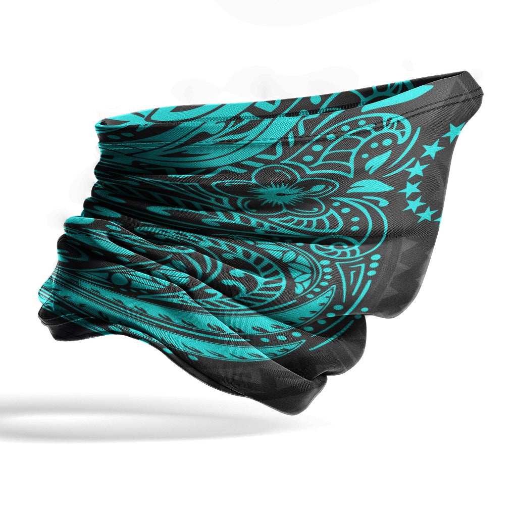 Cook Islands Neck Gaiter - Floral Tattoo Neon Blue