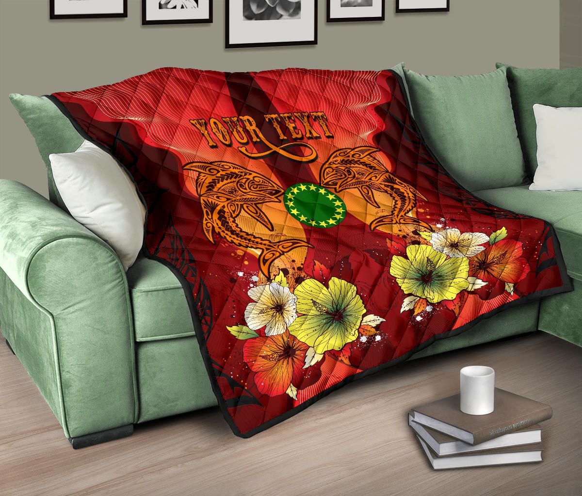 Cook Islands Custom Personalised Premium Quilt - Tribal Tuna Fish