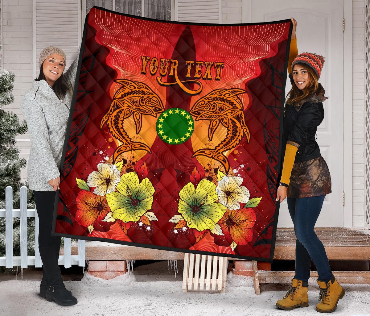 Cook Islands Custom Personalised Premium Quilt - Tribal Tuna Fish