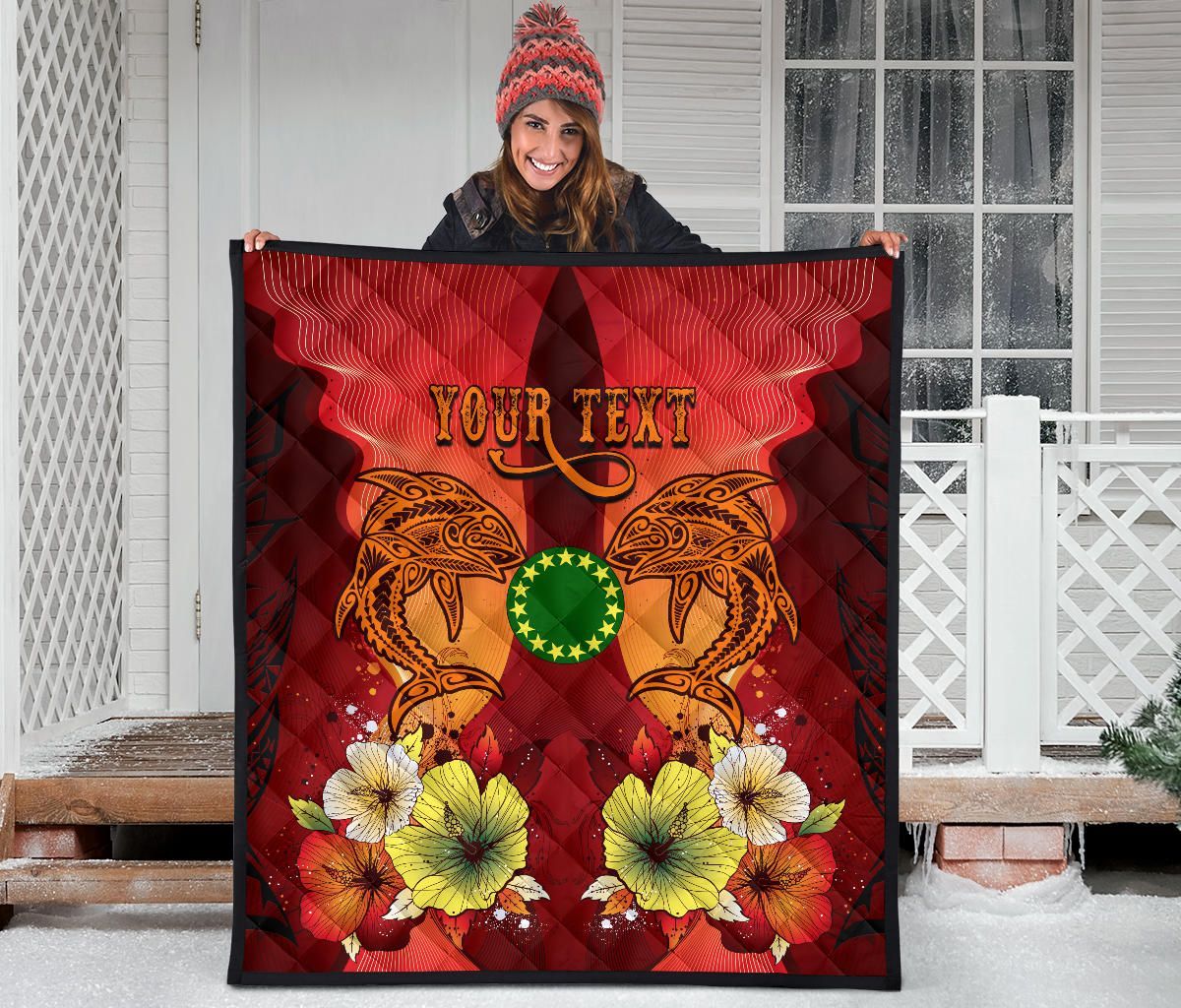 Cook Islands Custom Personalised Premium Quilt - Tribal Tuna Fish