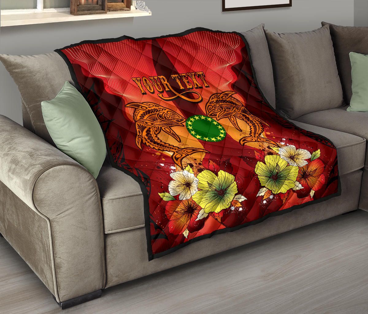 Cook Islands Custom Personalised Premium Quilt - Tribal Tuna Fish