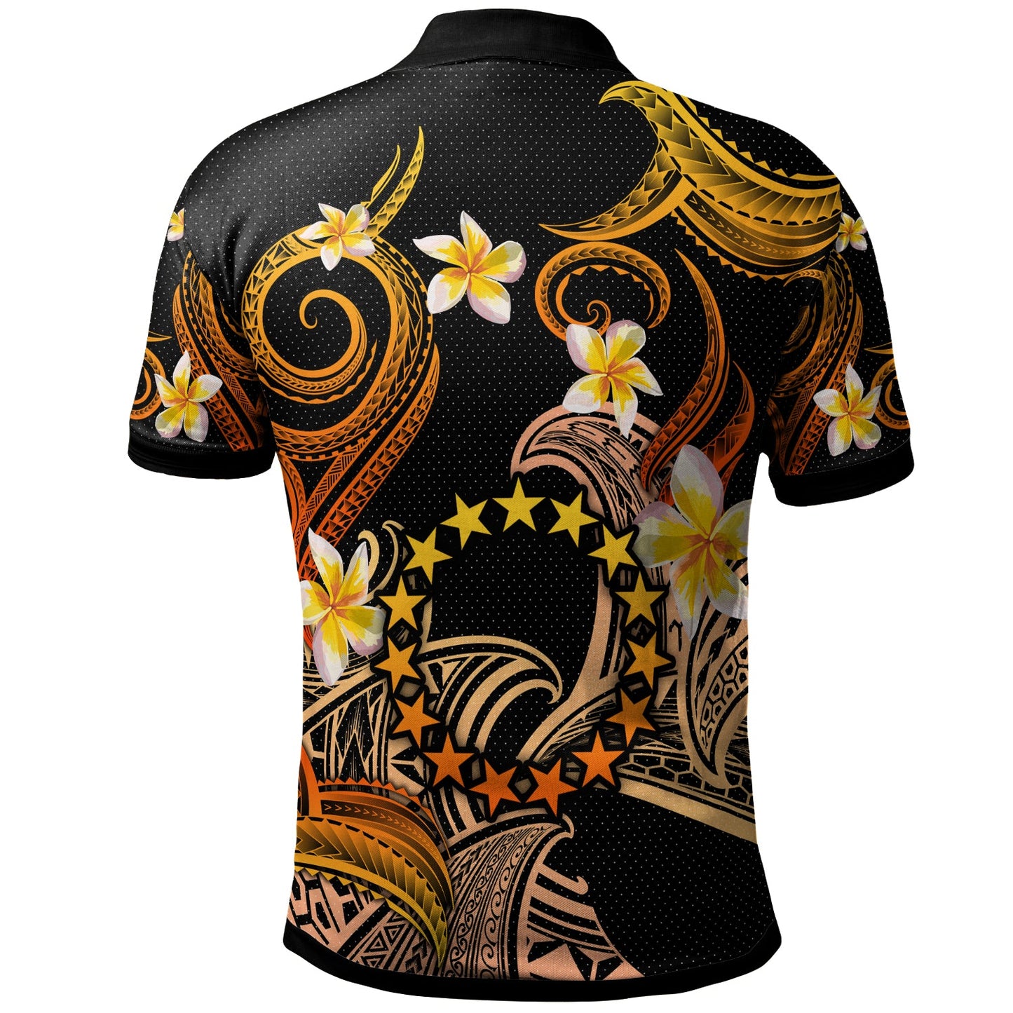 Cook Islands Polo Shirt - Custom Personalised Polynesian Waves with Plumeria Flowers (Orange)