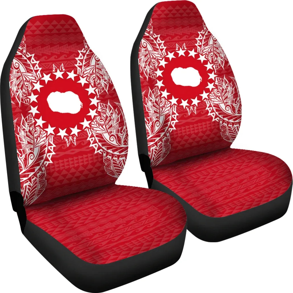 Cook Islands Car Seat Cover - Cook Islands Flag Map Red White