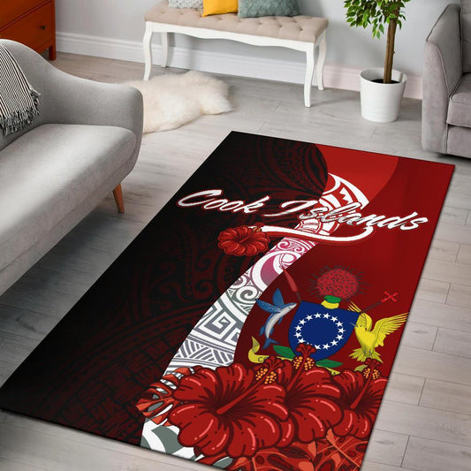 Cook Islands Polynesian Area Rug - Coat Of Arm With Hibiscus